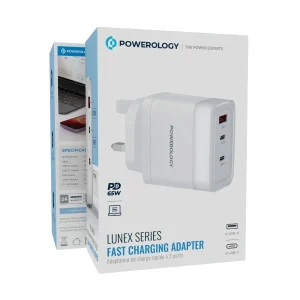 آداپتور ۶۵ وات پاورولوژی UK مدل Powerology Lunex Series Fast Charging Adapter PD 65W