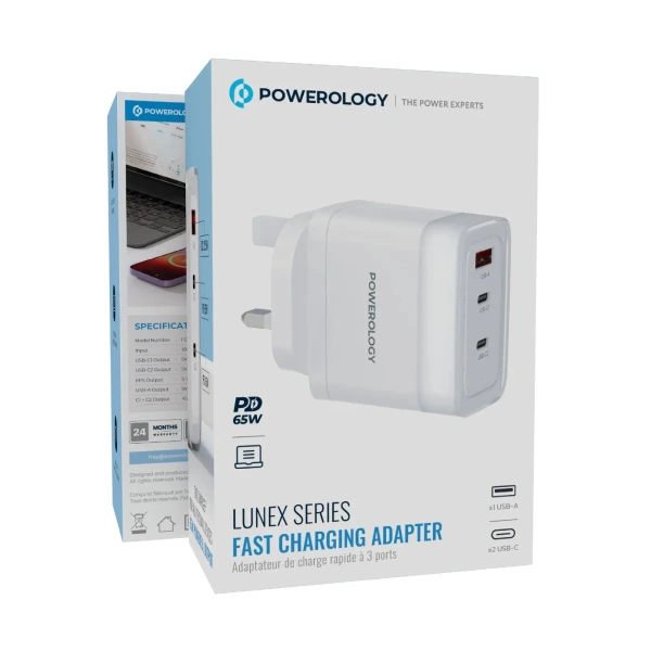 آداپتور ۶۵ وات پاورولوژی UK مدل Powerology Lunex Series Fast Charging Adapter PD 65W - تصویر 2