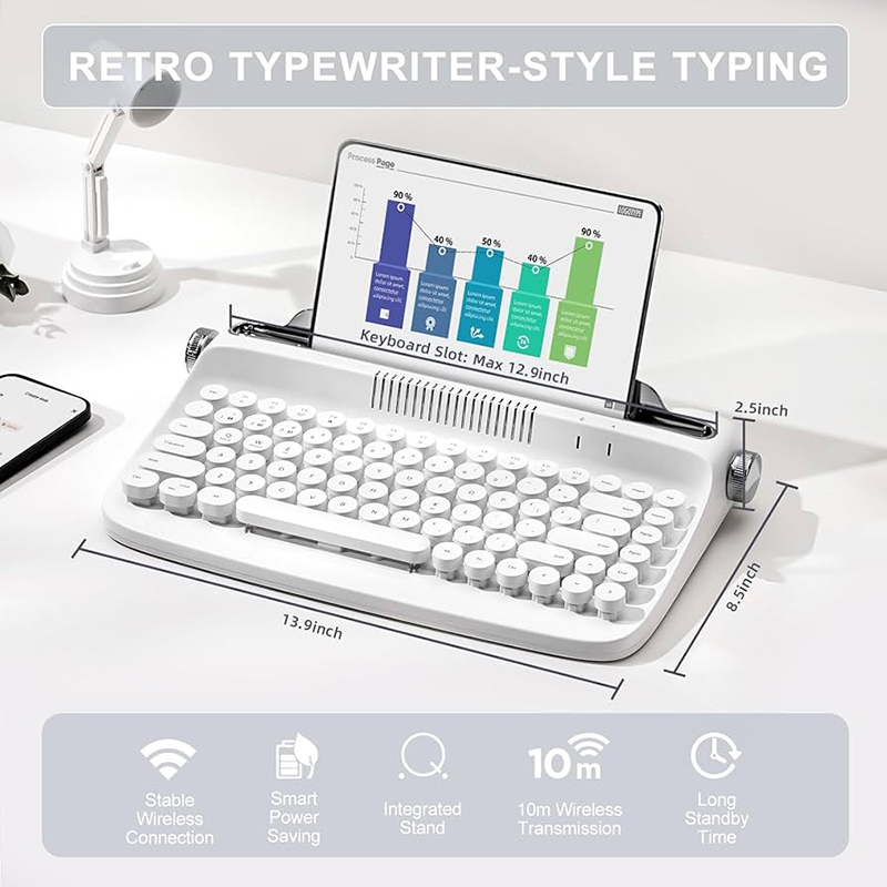 کیبورد بلوتوثی اکتو مدل B303 طرح ماشین تایپ - تصویر 9