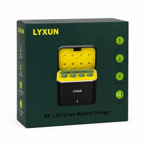 کیس باتری شارژی LYXUN مدل CH-08 به همراه 8 عدد باتری لیتیومی 1570 میلی آمپری