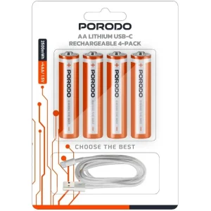 باتری شارژی نیم‌قلمی AAA پرودو مدل Lithium USB-C Rechargeable بسته 4 عددی